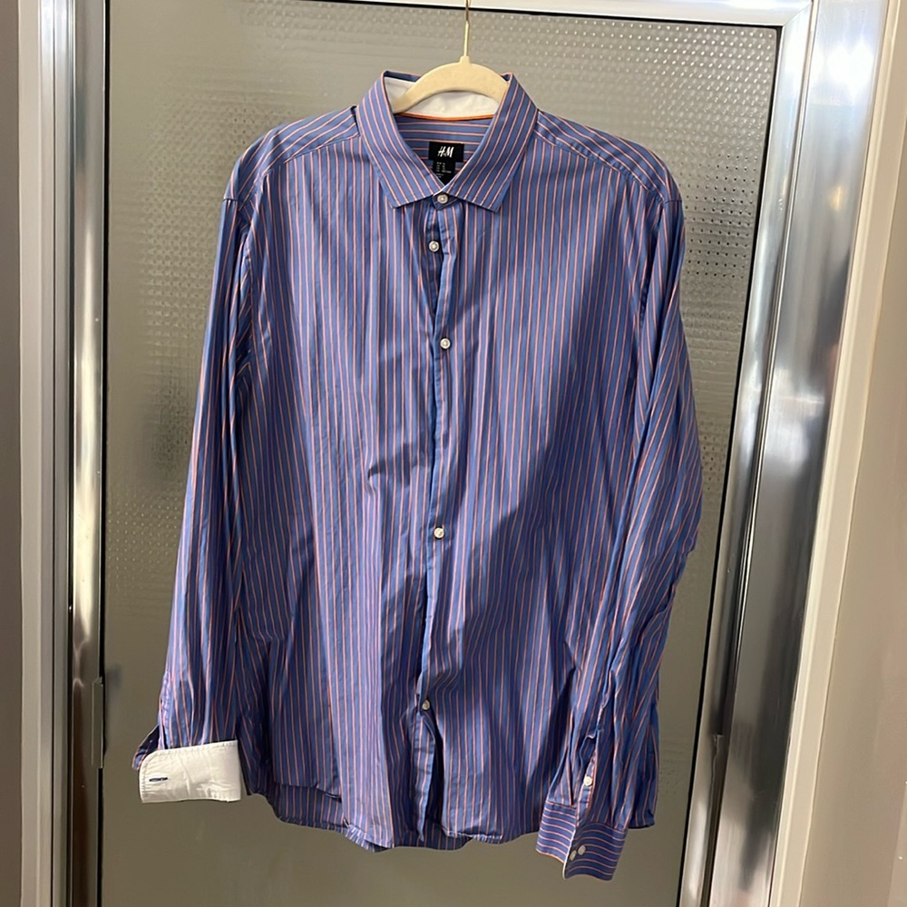 H&M Blue and Orange Pinstripe Business Shirt